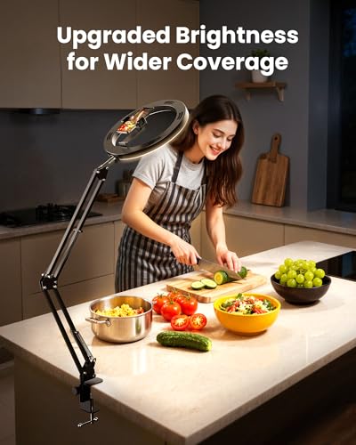 Pro Bright Overhead Ring Light with Clamp for Desk, Plug-in Powered for Stronger Lighting, Flexible Arm Phone Mount for Video, Cooking, Crafts & Livestream (18W) - size: High Brightness 36.6" - Clip-On Phone Holder