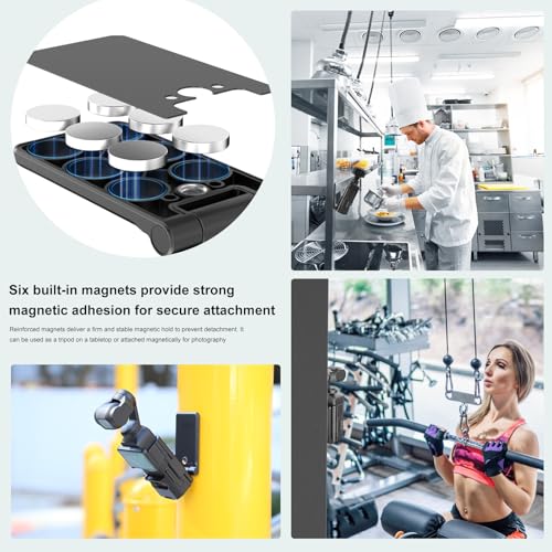 PULUZ Folding Magnetic Mount Stand for DJI Osmo Pocket 3 Accessories,Upgraded Pocket3 Accessories Portable Desktop Tripod Stand,180°Adjustable Handle & Case,Vlogging Accessories (Black)