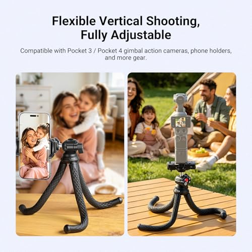NEEWER Flexible Phone Tripod, Small Mini Camera Webcam Desk Stand, Phone Holder & Action Camera Mount Adapter Compatible with iPhone GoPro DJI Pocket 4 3 Xtra Muse Insta360 for Video Recording, TP34