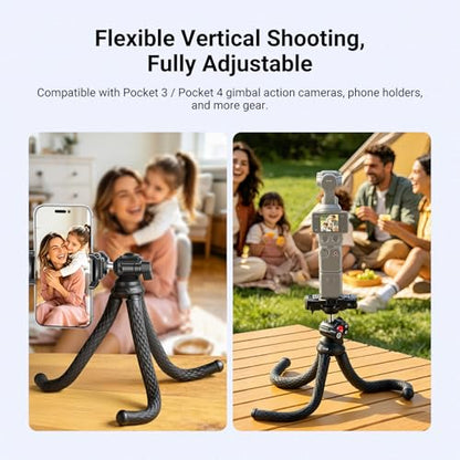 NEEWER Flexible Phone Tripod, Small Mini Camera Webcam Desk Stand, Phone Holder & Action Camera Mount Adapter Compatible with iPhone GoPro DJI Pocket 4 3 Xtra Muse Insta360 for Video Recording, TP34