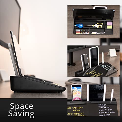 Vivo Glass 16 x 7 inch Dry Erase Board with Storage, Desktop Whiteboard Organizer with Hidden Compartments and Device Slot, Black, DESK-WB16B - color: Black