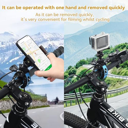 UTEBIT Camera Clamp Mount, Large Clamp Opening Aluminum Alloy Clip Mount, 360° Rotation Shockproof & Anti-Slip Action Camera Clamp with 3/8" to 1/4" Reducer Nut for DSLRs Smartphones Black/Blue - color: Black + Blue