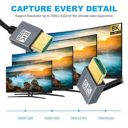 Cable HDMI 2.1 Male to HDMI Male 8K 60hz Stretch Coiled Cable Down Angled 90 Degree for HDTV Computer Laptop Monitor - style: HDMI Down Angled