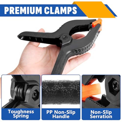 10 Pack 6 inch Plastic Spring Clamps, Black Heavy Duty Clips, Backdrop Clips, Plastic Clamps for Crafts, Backdrop Stand, Woodworking, Photography - size: 6in-10P