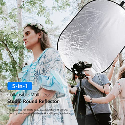 NEEWER 31"x47"/80x120cm Light Reflectors for Photography, Portable 5 in 1 Collapsible Multi Disc with Bag - Translucent, Silver, Gold, Black, White Diffuser for Studio and Outdoor Lighting - size: 31" x 47"