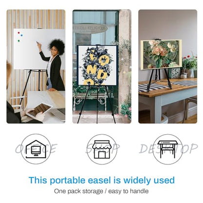 RRFTOK Black 3 Pack 21-66 Inch Art Easel Stand for Painting and Sign | Three portable metal tripod easels with reinforced triangle for canvas holder, floor display, drawing and poster stand use - style: 66BL 3-pack