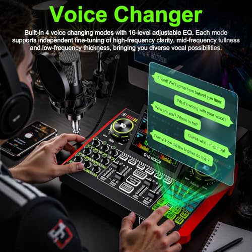 G10 Podcast Equipment Bundle with 3.5mm Condenser Microphone for Pc/Phone Live Streaming Singing Gaming, Podcast Microphone Bundle with Live Sound Board Audio Mixer,Noise Reduction,DJ Sets