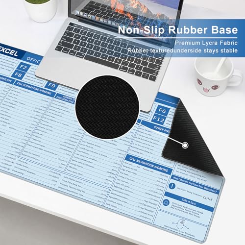 Baziabbo Office Desk Mat, Excel Cheat Sheet Keyboard Mat, Excel Shortcut Desk Pads,Non-Slip Excel Mousepad with Stitched Edges for Computer (Sheet Blue) - color: Sheet Blue