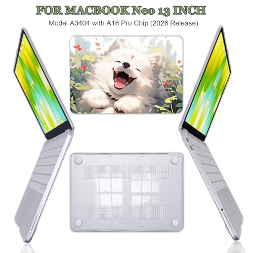 for 2026 Apple MacBook Neo 13 Inch Case A18 Pro A3404 with Hard Shell Keyboard Cover, Screen Protector, Silicone Dust Plugs and Webcam Privacy Cover, Cute Puppy - color: Dog