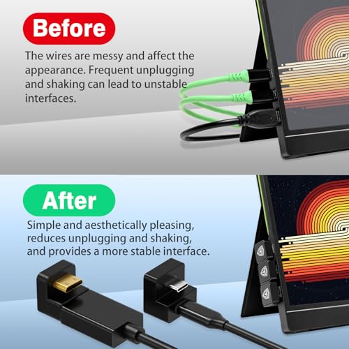 AGVEE 180 Degree Angled USB-C to USB-C Adapter and Long Side Inward U-Shaped Mini HDMI to HDMI Converter, HDMI 2.0 4k@60HZ, Coupler Extender Extension for Portable Display Monitor, Black - size: 1 Pack Long Side Inward