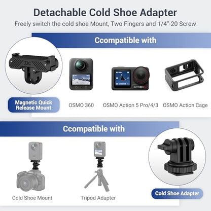 JJC Osmo Action 5 Cold Shoe Adapter Mount for DJI Osmo 360 Action 5 Pro 4 3 Accessories, 180° Angle Adjustable, Detachable Camera Monitor Mount w. 1/4 Screw Hole, Magnetic Quick Release Tripod Adapter - color: Hot Shoe/Cold Shoe Adapter