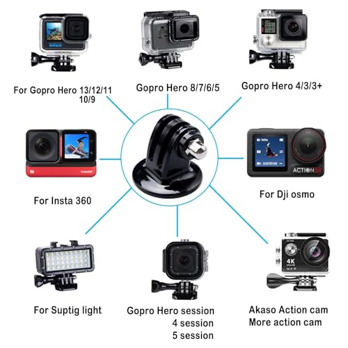 Suptig Tripod Mount Adapter for Gopro Mission 1 Pro, Gopro Hero 13, Hero 12, 11, 10, 9, 8, 7, 6, 5, 4, 3, Hero Session, Lite Hero, Gopro Max, Akaso, DJI osmo Action, Inst360, Akaso Action Camera.