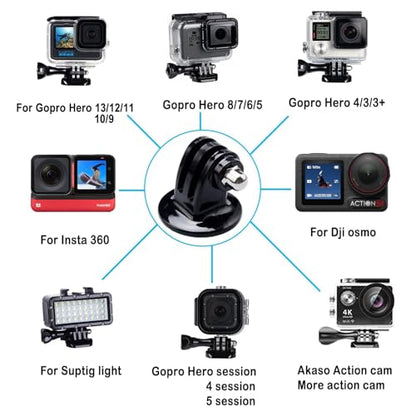 Suptig Tripod Mount Adapter for Gopro Mission 1 Pro, Gopro Hero 13, Hero 12, 11, 10, 9, 8, 7, 6, 5, 4, 3, Hero Session, Lite Hero, Gopro Max, Akaso, DJI osmo Action, Inst360, Akaso Action Camera.