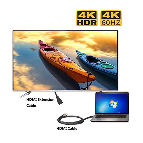 4K HDMI Extension Cable 1FT (2 Pack), High Speed 4K@60HZ HDMI Extender (Male to Female) Compatible for Xbox One S 360, PS5, PS4, Roku TV Stick, Blu Ray Player