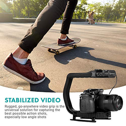 Movo MicRig-W1 Wireless Microphone Filmmaker Kit - Video Handle Stabilizer with Built-in Wireless Lavalier Microphone Compatible with Canon EOS, Nikon, Sony, Panasonic DSLR and Mirrorless Cameras