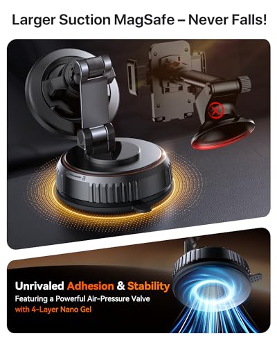 Miracase for MagSafe Car Mount[3600gf Strong Magnet & 89+LBS Suction Base]Vacuum Magnetic Phone Holders for Your Car, 360° Adjustable Dashboard & Windshield Mount with Dash Accents for All Smartphones - color: Carbon Black