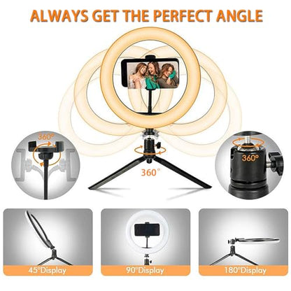 10" Desk Ring Light with Tripod Stand, 3 Light Modes & 11 Brightness Level, Adjustable Selfie Phone Halo Light with Cell Phone Holder for Video Recording, Makeup, Computer Laptop Zoom Meeting