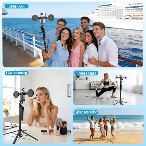 71" Content Creator Essentials Vlogging Kit - 2 Lights & 2 Mics, 360° Rotating Auto Face Tracking Tripod for iPhone/Android/Camera with Wireless Remote, No App for Vlog, Live, Video Record