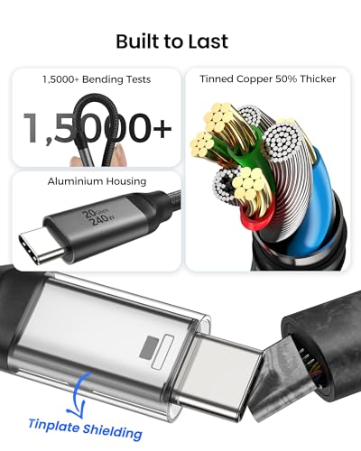 Silkland USB C Monitor Cable Right Angle 4FT, 8K@30Hz 5K/4K@60Hz Display, 20Gbps Data Transfer, 90 Degree USB C 3.2 Gen 2x2 Video Cable, 240W Charging for iPhone 17, MacBook, Portable Monitor, Carplay - size: 4 Feet