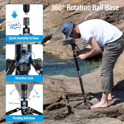 SIRUI SVM-145 Rapid Monopod with Feet, 57” Professional Carbon Fiber Camera Monopod, One-Step Rapid Height Adjustment, Modular 3 in 1, Max Load 22lbs - size: SVM-145