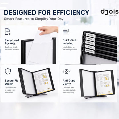 Tarifold Desktop Reference & Display System, 10 Double-Sided Pockets, 20 Sheet Capacity, Durable Metal Base, Easy-Load Polypropylene Pockets, Letter-Size, Made in Denmark, Black - color: Black, style: Desktop