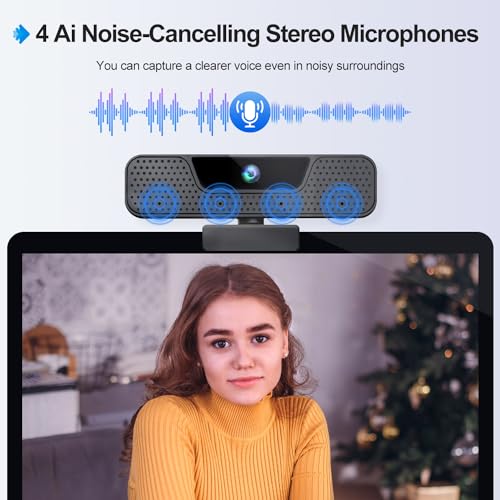 4K Auto Focus Webcam for PC, 4 AI Noise-Canceling Mics UHD Web cam, Auto Light Correction, 85°FOV Computer Web Camera, USB C Plug&Play Webcam with Tripod & Privacy Cover Works w/Zoom/Skype/Google - style: 4K Autofocus Webcam with Cover & Tripod