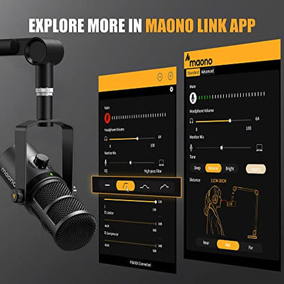 MAONO Dynamic Microphone, USB/XLR Podcast PC Microphone with Software, EQ,Tap-to-Mute, Headphone Jack, Gain Knob & Volume Control, Studio Mic for Broadcast, Recording, Streaming & Gaming (PD400X)