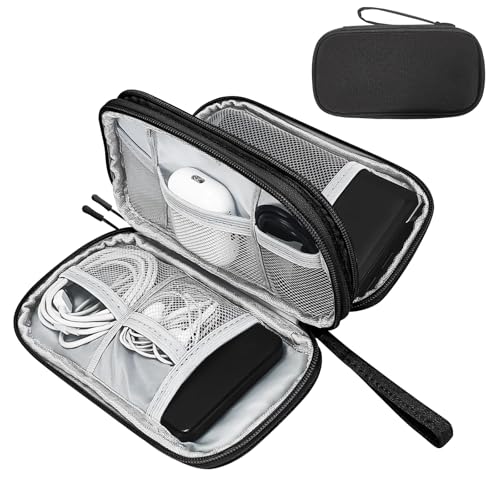 SMONT Electronics Organizer Travel Cable Charger Case, Dual Zipper Compartments for Gaming Console, Hard Drive, Cords - Portable Black Pouch Versatile Travel Organizer Durable Tech Bag - color: Black