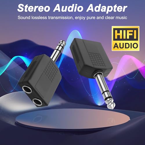 XMSJSIY 1/4" 6.35mm Stereo Plug to Dual 6.35mm Stereo Audio Jack Splitter Adapter 1/4 TRS Male to 2 Female Splitter Converter for Microphone Headphone Guitar Speaker Instrument