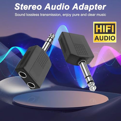 XMSJSIY 1/4" 6.35mm Stereo Plug to Dual 6.35mm Stereo Audio Jack Splitter Adapter 1/4 TRS Male to 2 Female Splitter Converter for Microphone Headphone Guitar Speaker Instrument
