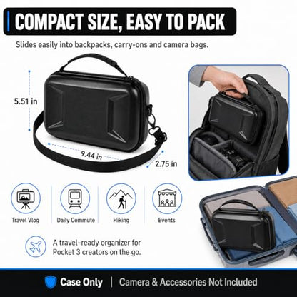 Boobowl Hard Case for DJI Osmo Pocket 3 Creator Combo, Portable Travel Storage Bag Fits Camera with Original Protective Cover, Battery Handle & Mic 2, Shockproof Organizer with Shoulder Strap - Black