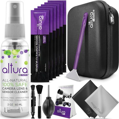 Altura Photo Camera Lens Cleaning Kit - Full Frame Lens & Sensor Cleaner | Includes All Natural Solution, Swabs, Pen, Blower, Brush, Cloths & Hard Case For Canon Nikon Sony DSLR Mirrorless - style: Full Frame