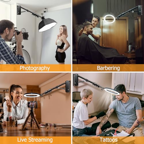 MACTREM Ring Light Wall Mount,44’’/110cm Wall Mounting Triangle Boom Arm for Strobe Light, Photography, Softbox, Reflector,Umbrella,Studio Video Light, Support 180°Rotation - size: 110cm
