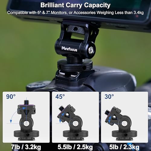 MINIFOCUS Camera Monitor Mount Swivel 360° and Tilt 180° Holder for 5" and 7" Field Monitor with Cold Shoe Mount and 3/8" & 1/4" Screw Hole - color: S1111