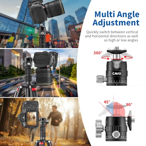 CAVIX MT-03 Camera Panoramic Tripod Head Small Ball Head with Arca Swiss Quick Release Plate Bubble Level Load Capacity 11 lbs/5 kg, for DSLR/Mirrorless Camera Tripod, Travel & Landscape Photography - size: Ball Dia. 25mm