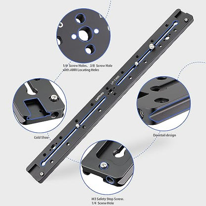 LEFTFOTO 400mm Lengthened Quick Release Double Dovetail Slide Rail Universal QR Plate, with ARRI Locating Hole, 1/4" & 3/8" Threads, Cold Shoe - for DSLR Camera Tripod Ballhead - size: 400mm