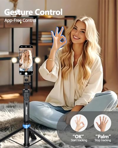 UBeesize 70'' Auto Face Tracking Tripod 360° Rotation with Stand, Phone Tripod with Fill Light, Selfie Stick & Phone Stand for Recording, Vlog/Live Stream/Video/TikTok, Compatible with iPhone/Android - size: 70in
