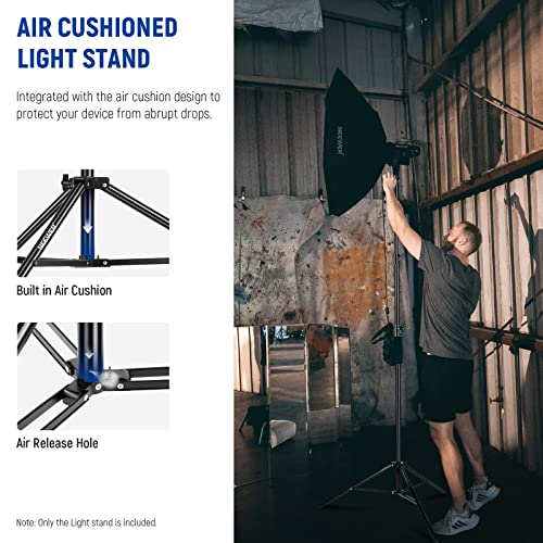 NEEWER 8.5ft/2.6m Air Cushioned Light Stand, Heavy Duty Metal Photography Tripod Stand with 1/4" to 3/8" Reversible Spigot, 3 Way Mounting Interface & Metal Locking Knobs, Max Load 5.5lb/2.5kg - size: 260cm