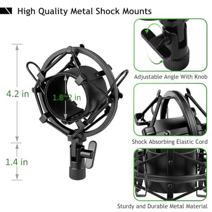 Upgraded AT2020 Desktop Mic Stand, Adjustable Mic Stand Desk with Shock Mount and Foam Windscreen for Audio Technica AT2020 AT2020USB+ AT2035 ATR2500 Condenser Mic