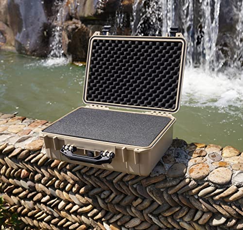 MEIJIA Portable IP67 Waterproof Protective Case, Hard Camera Case with customizable foam, Perfectly Protection of Camera, Drones, Pistols,Lens, Equipments, 18.5 x14.06x6.93inches(Desert Tan) - color: Desert Tan