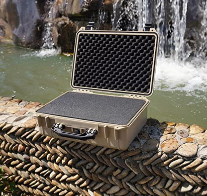 MEIJIA Portable IP67 Waterproof Protective Case, Hard Camera Case with customizable foam, Perfectly Protection of Camera, Drones, Pistols,Lens, Equipments, 18.5 x14.06x6.93inches(Desert Tan) - color: Desert Tan