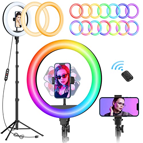 TODI 12" RGB Ring Light with 63" Tripod Stand, 3 CCT Mode and 39 Color Mode Selfie RingLight with Stand, 2-in-1 LED Ring Light with Selfie Remote, for Makeup, Live Stream - color: RGB-1