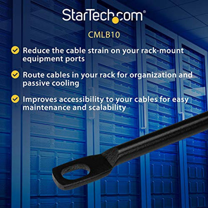 StarTech 10-Pack Horizontal Cable Lacing Bar, 19in Rack, TAA (CMLB10) | Server rack cable management, Network rack-mount cord organizer, Solid steel bars, Each one-third of 1U, High weight capacity - style: 0" Offset 10-pk