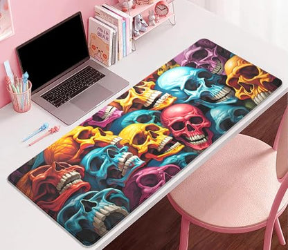 Scary Skeleton Mouse Pad Desk Pad,Colourful Skull Extended Gaming Mouse Mat with Stitched Edges Non-Slip Waterproof Rubber Base Mous Mat for Office Home Game Desk Pad(27.5X11.8 in) - color: Scary Skull Skeleton