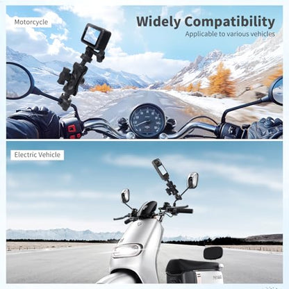 Bike Motorcycle Camera Mount Bundle Kit, 1/4" Screw & Tripod Mount Adapter, 360°Rotating Ball Head Base - Super Clamp Mounting for Most Action Camera, Rearview Mirror(0.35"-0.47") 75015 - style: D9MM-12MM mount