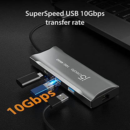 j5create Laptop Docking Station, 9-in-1, 4K60Hz HDMI, USB-C 10Gbps, 2 USB-A 10Gbps, 100W PD with USB-C 5Gbps, Ethernet, SD 4.0 Card Reader, for MacBook, XPS, Surface Pro (JCD393)