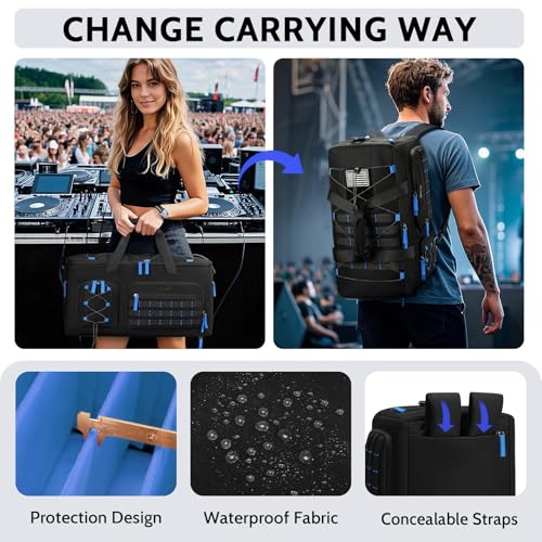 Large Dj Cable Bag with Laptop and Microphone Pocket, Dj Bag for Equipment with 8 Detachable Dividers and Padded Bottom, Dj Gig Bags for Music Gear Accessories, Blue - color: Blue