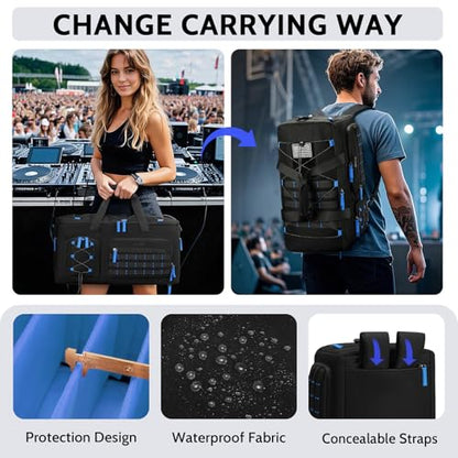 Large Dj Cable Bag with Laptop and Microphone Pocket, Dj Bag for Equipment with 8 Detachable Dividers and Padded Bottom, Dj Gig Bags for Music Gear Accessories, Blue - color: Blue