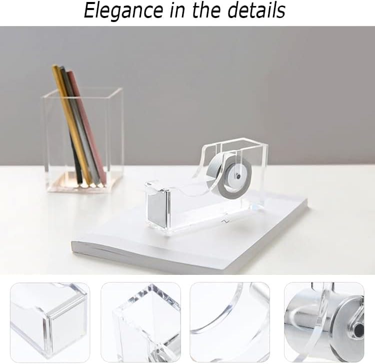 Office Desk Accessories，Office Supplies Set Acrylic Stapler Set Staple Remover, Tape Holder, Pen Holder, 2 Ballpoint Pen, Scissor, Binder Clips, Paper Clips and 1000pcs Staples(Silver) - color: Silver