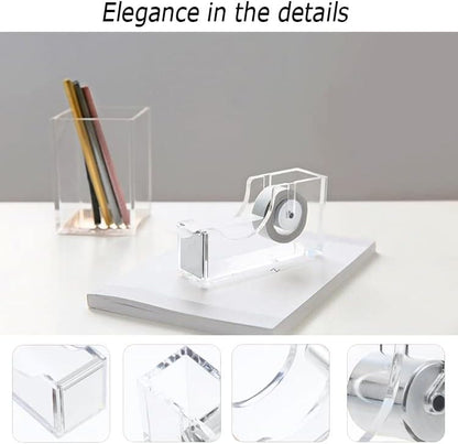 Office Desk Accessories，Office Supplies Set Acrylic Stapler Set Staple Remover, Tape Holder, Pen Holder, 2 Ballpoint Pen, Scissor, Binder Clips, Paper Clips and 1000pcs Staples(Silver) - color: Silver